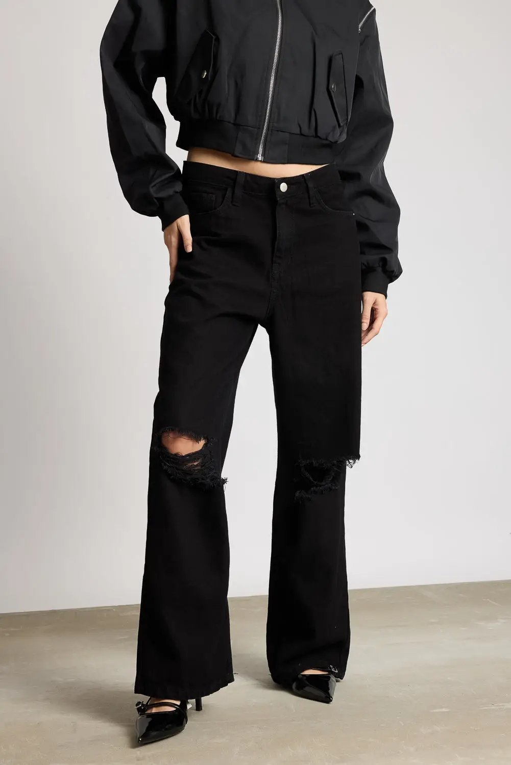 Coal Washed Women's Wide Jeans