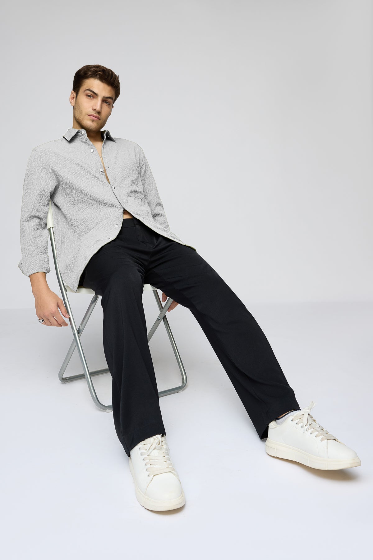 Black Men's Pleated Straight Korean Pants