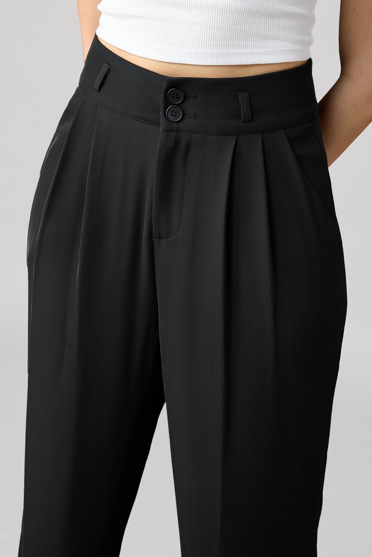 Black Pleated Women's Straight Korean Pants