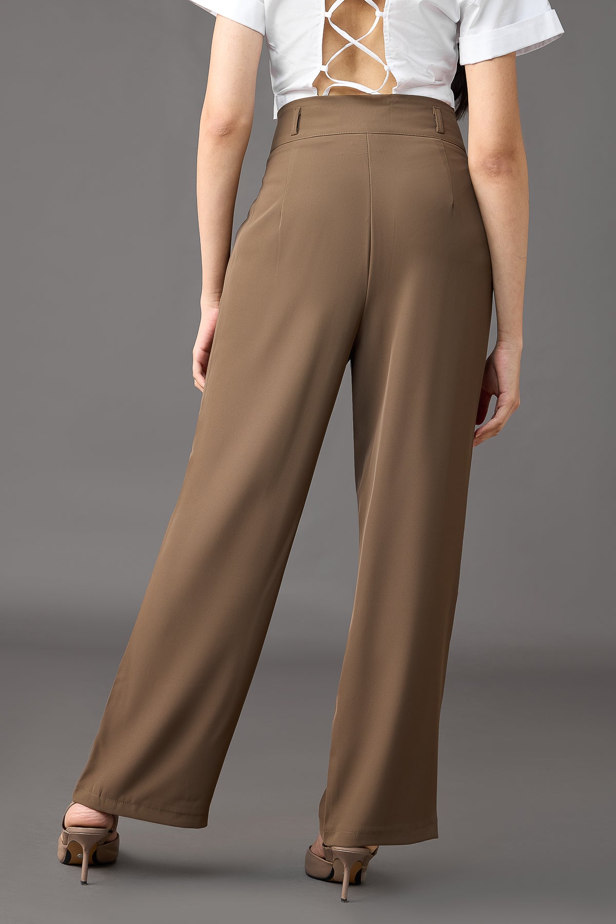 Olive Brown Pleated Women's Straight Korean Pants