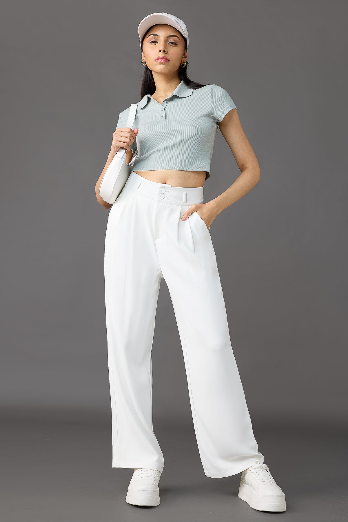 Seoul White Pleated Women's Straight Korean Pants
