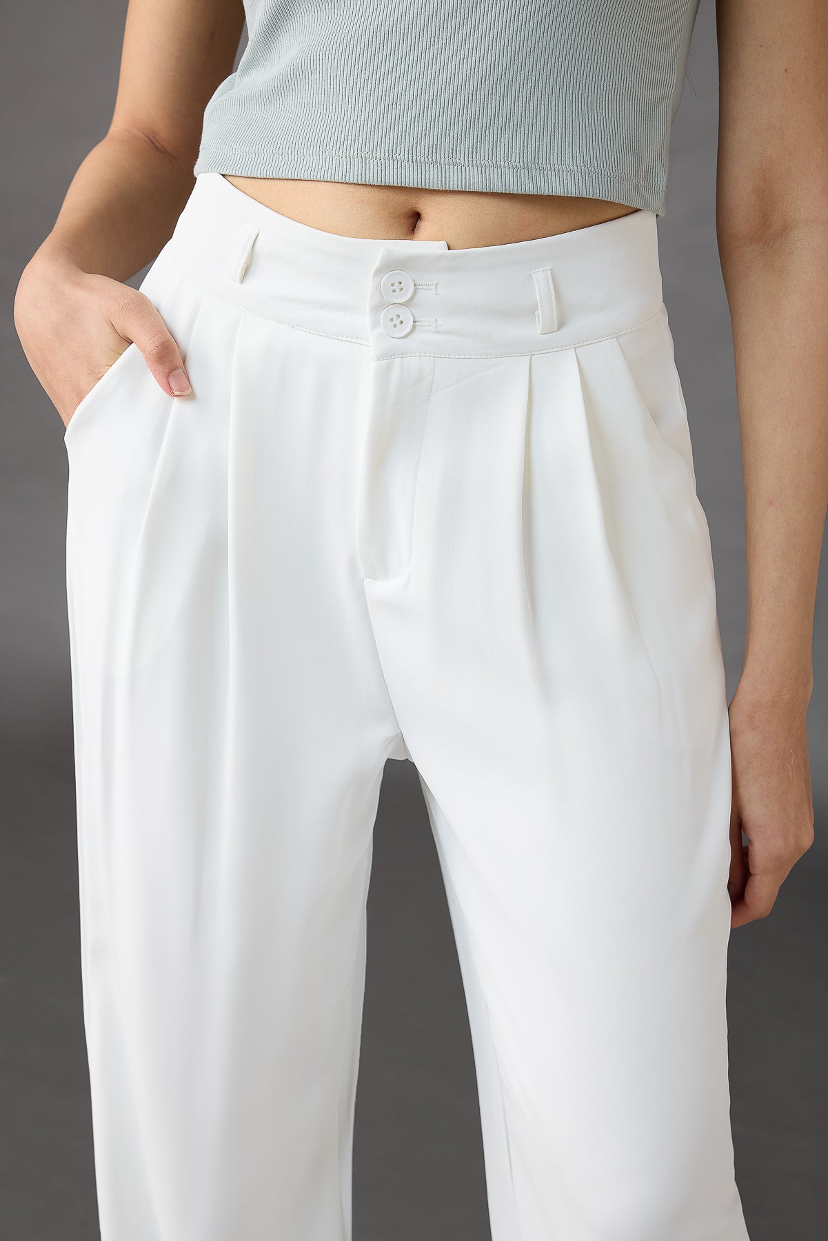 Seoul White Pleated Women's Straight Korean Pants