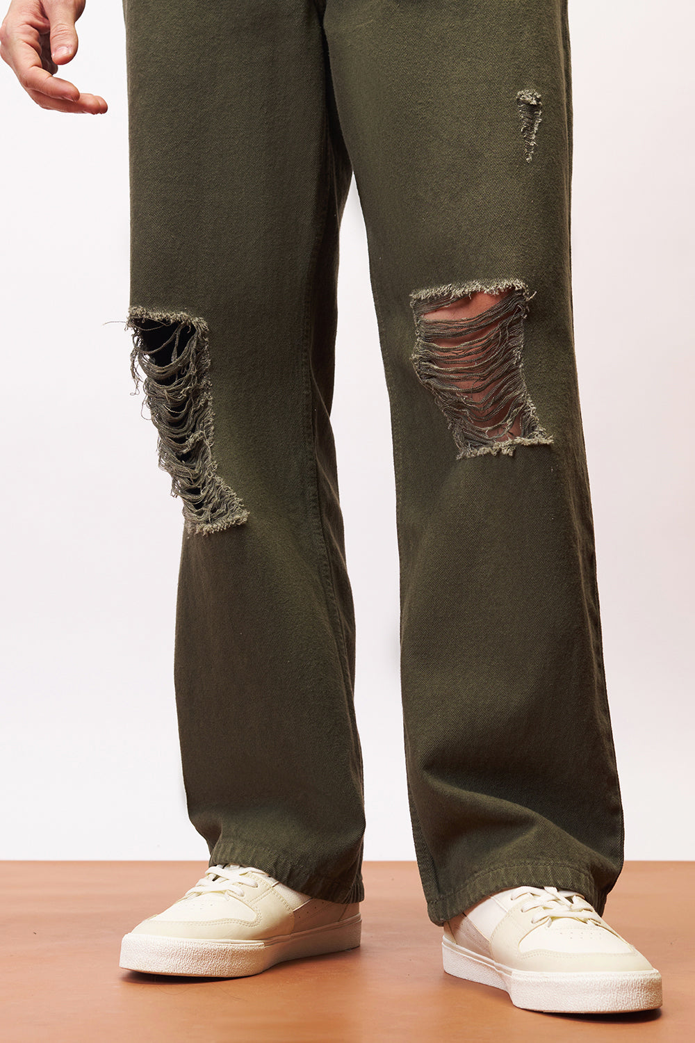 Dark Olive Distressed Men's Straight Jeans
