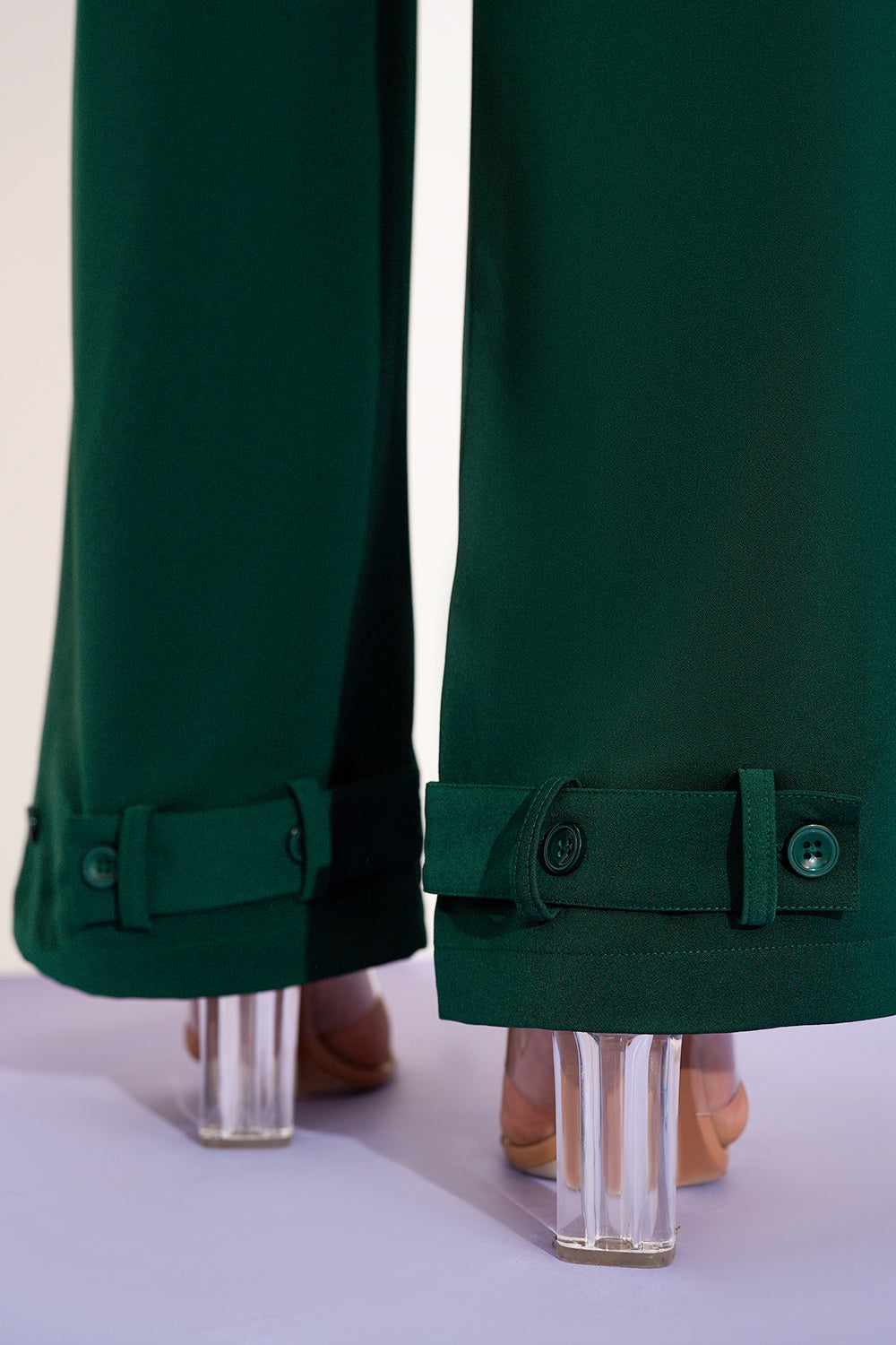 Dark Jade Curve Adjustable Hem Korean Pants