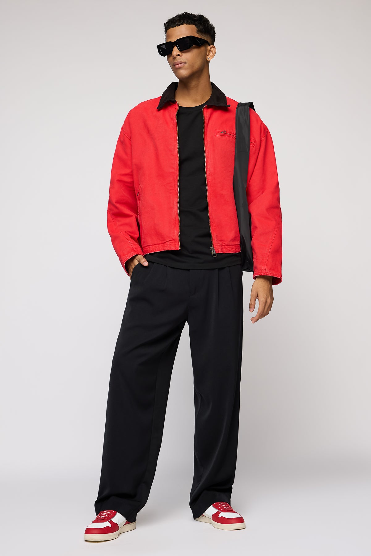 Cosmic Black Men's Pleated Straight Korean Pants