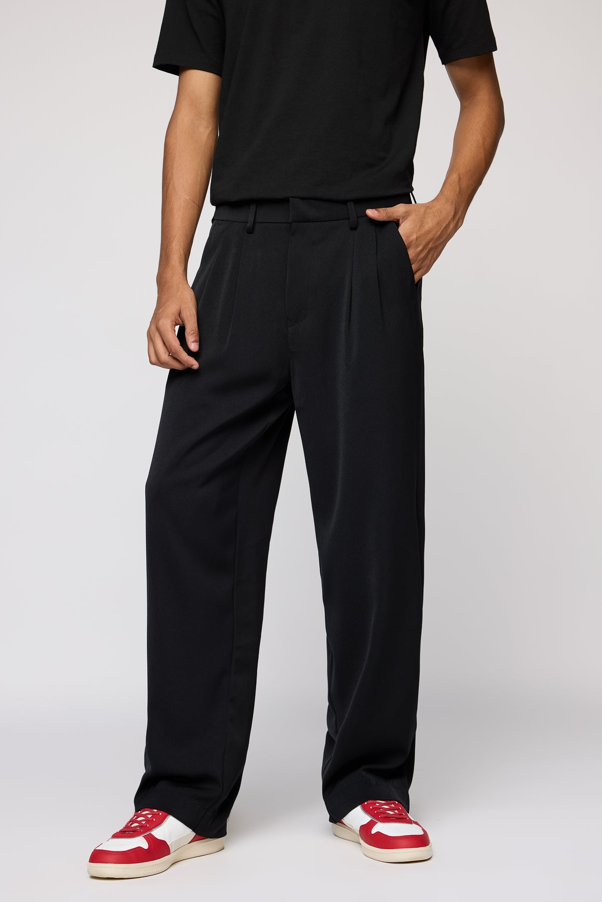 Cosmic Black Men's Pleated Straight Korean Pants