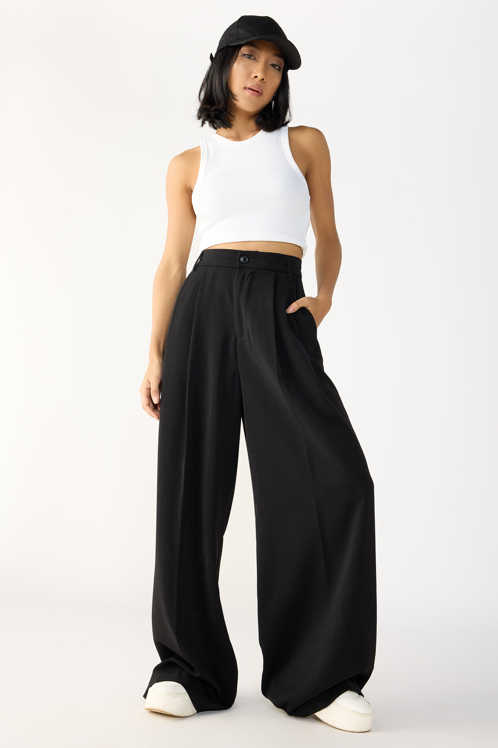 Silken Black Women's Baggy Wide Korean Pants