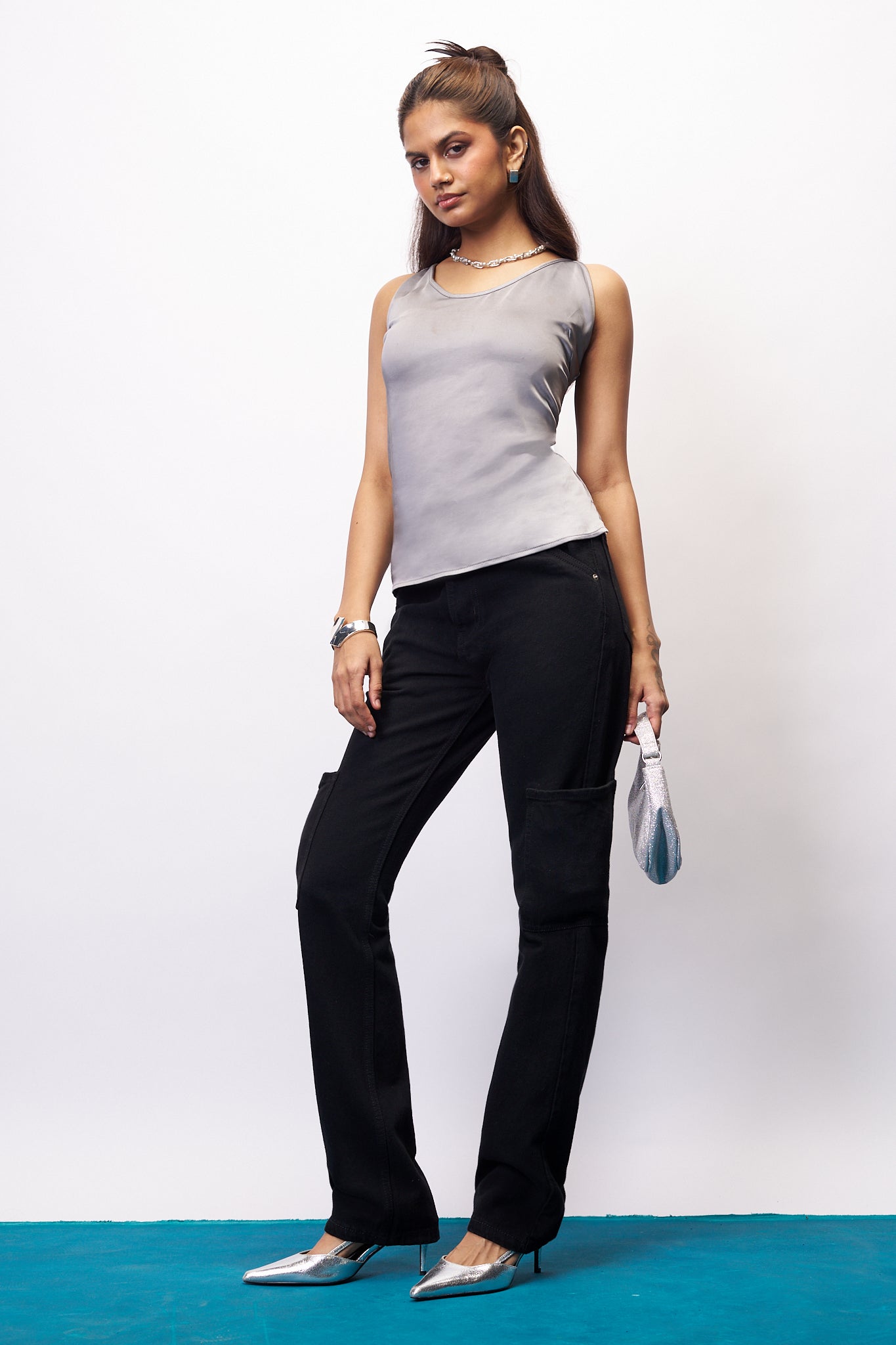 Elevated Noir Women's Straight Cargo Jeans