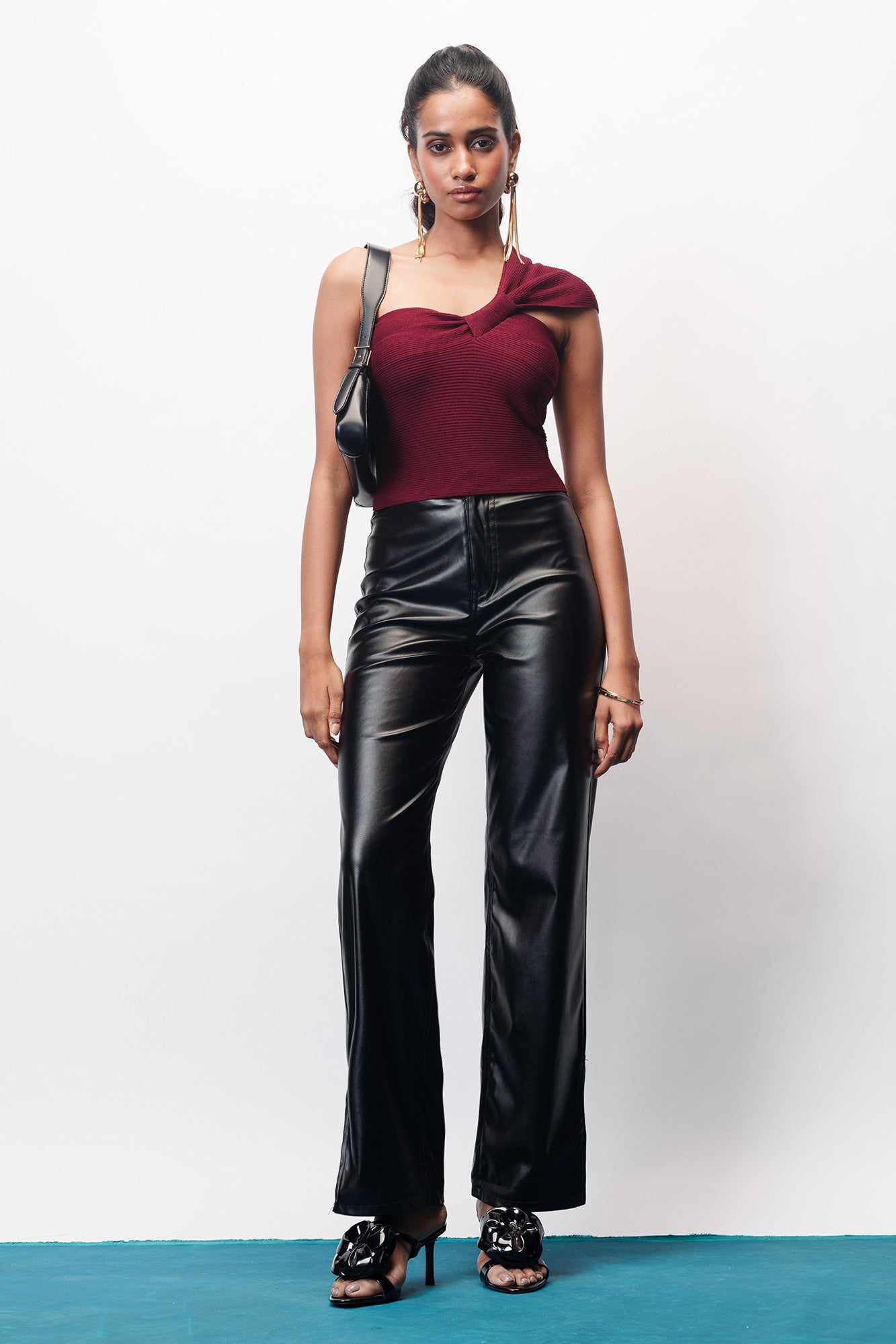 Iconic Black Slit Hem Women's Straight Leather Pants