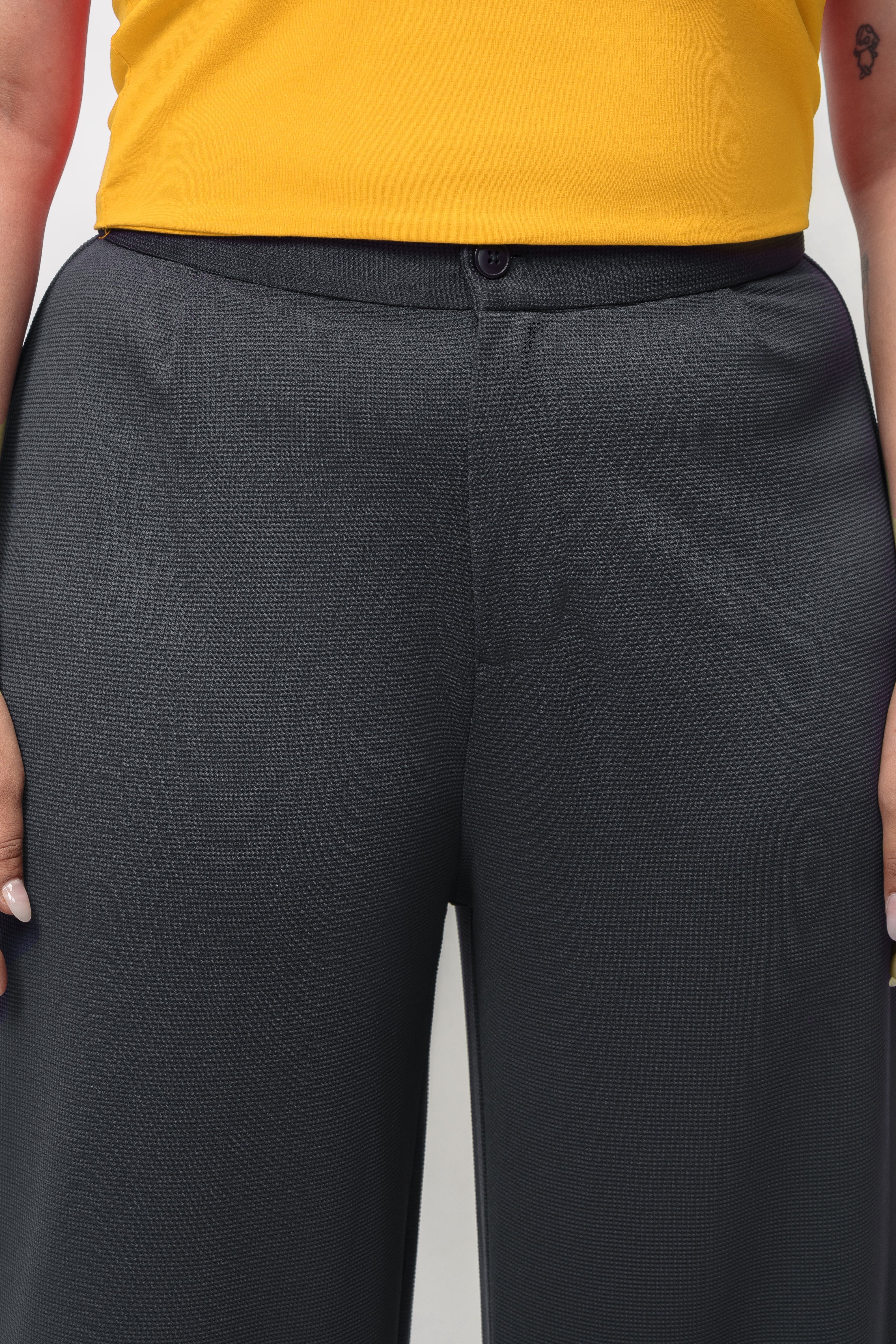 Bold Black Curve Textured Korean Pants