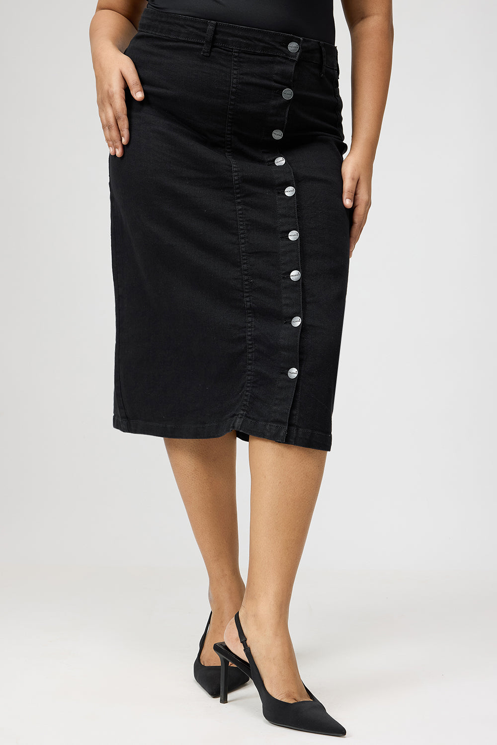 Curve Black Buttoned Women's Bodycon Skirt
