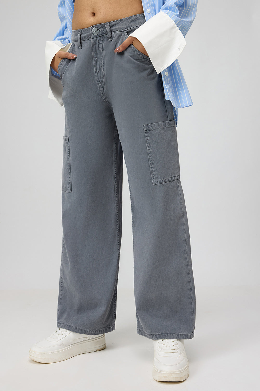 Gravel Grey Women's Straight Cargo Jeans