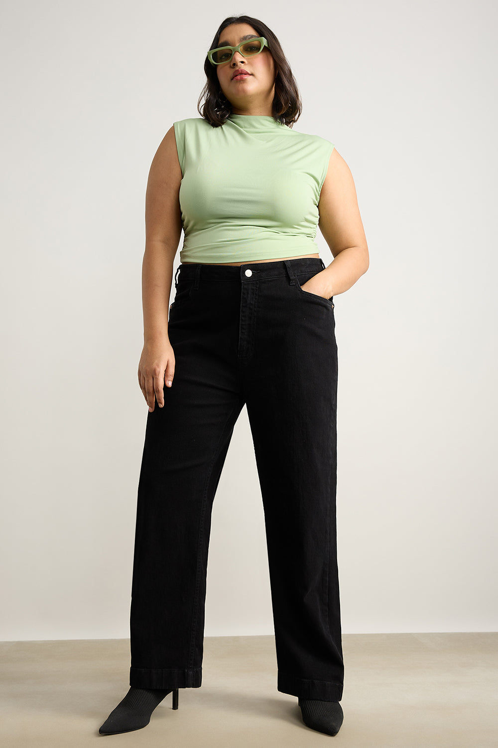 Curve Charcoal Charm High Waist Straight Jeans