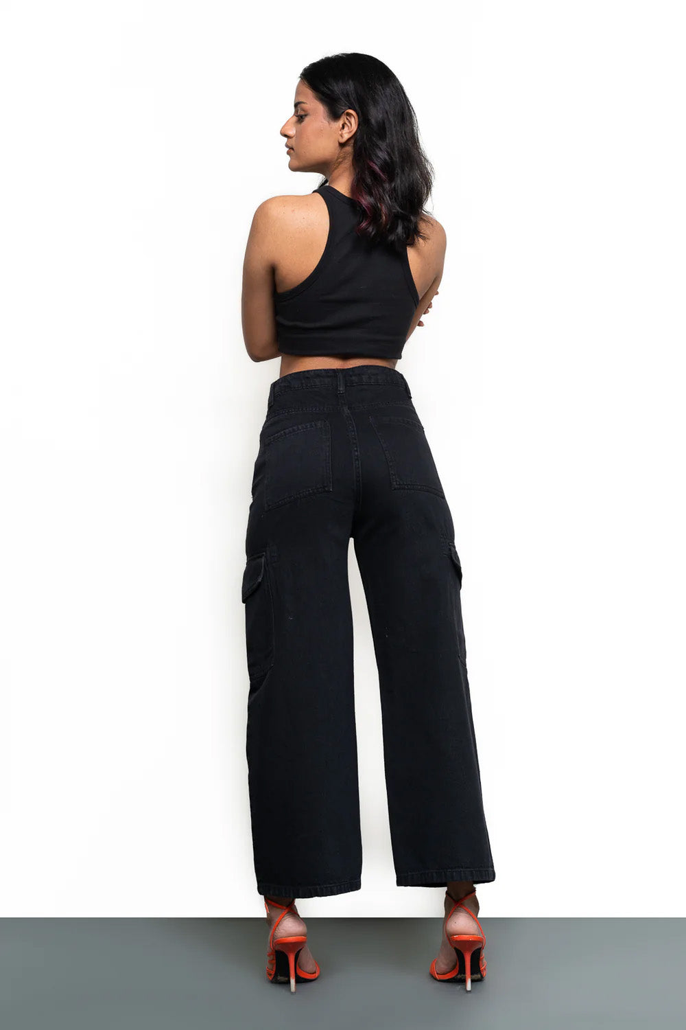 Black Women's Wide Cargo Jeans