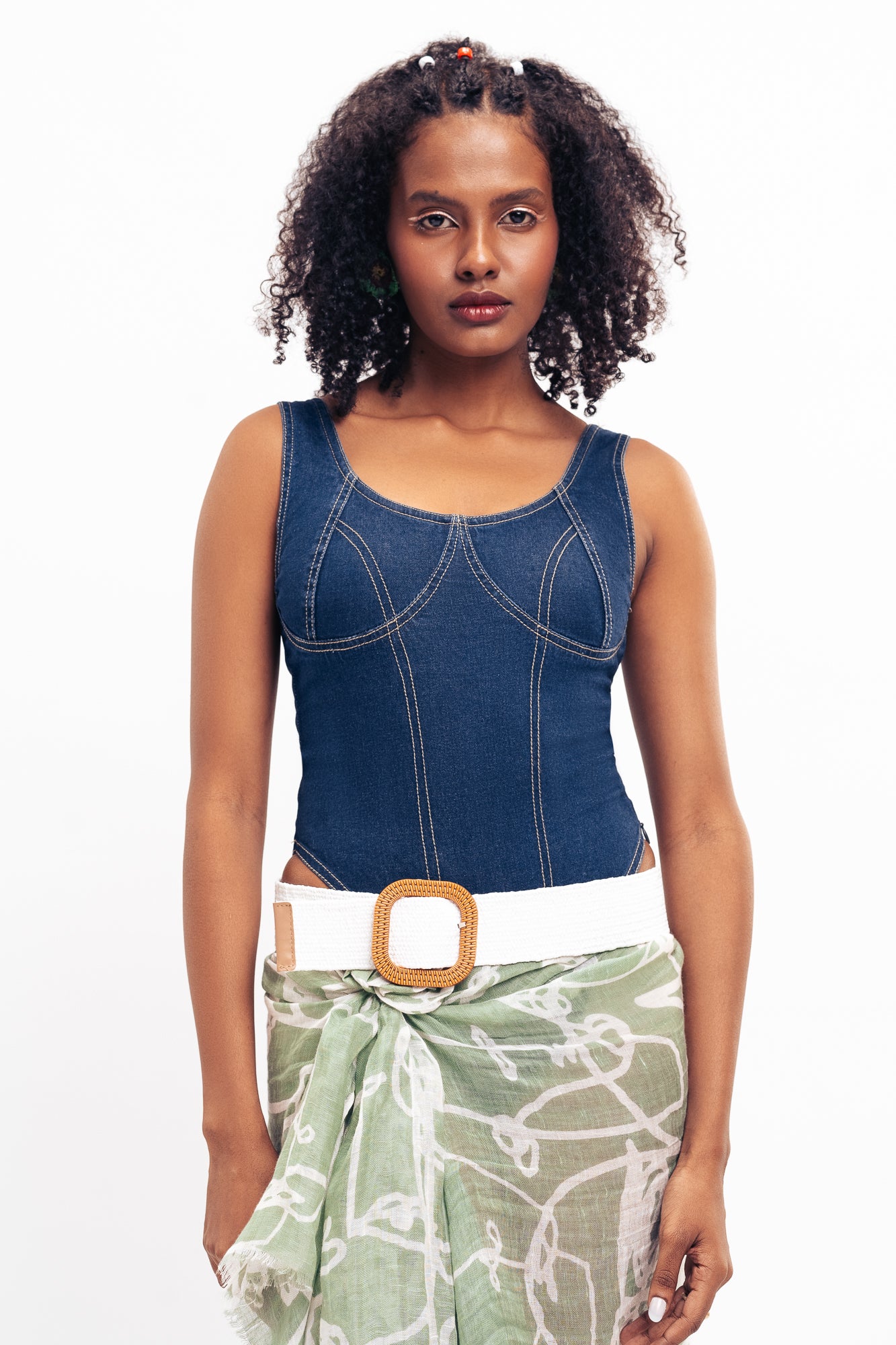 Dark Blue Women's Corset Bodysuit Top