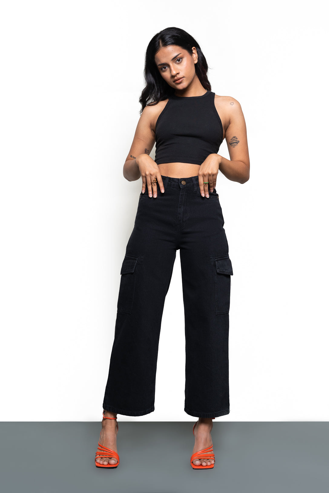 Black Women's Wide Cargo Jeans