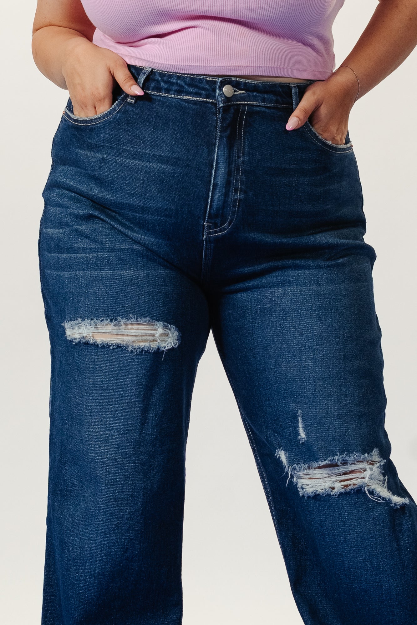 Curve Indigo Distress Straight Jeans