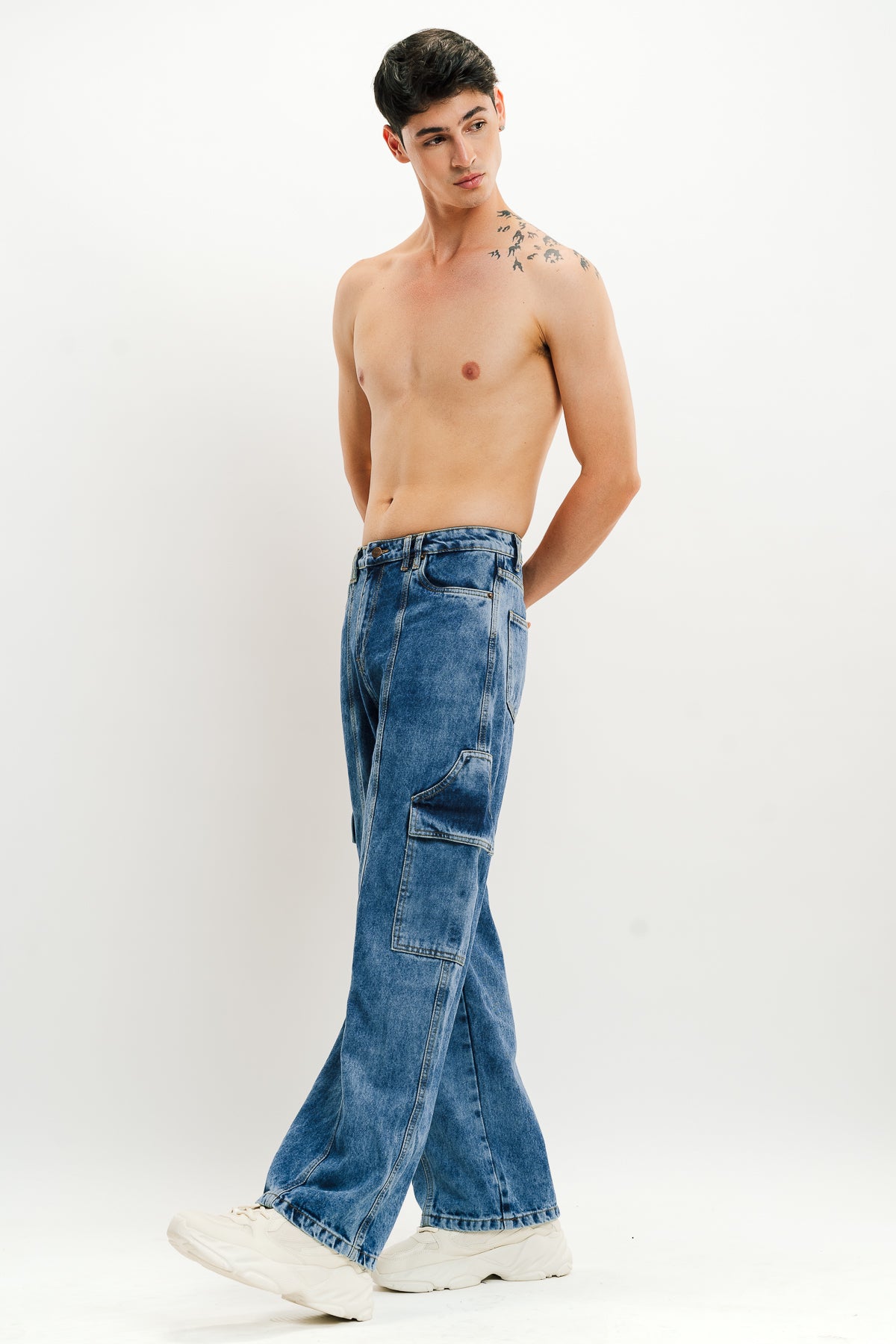 Blue Flap Pocket Men's Straight Cargo Jeans