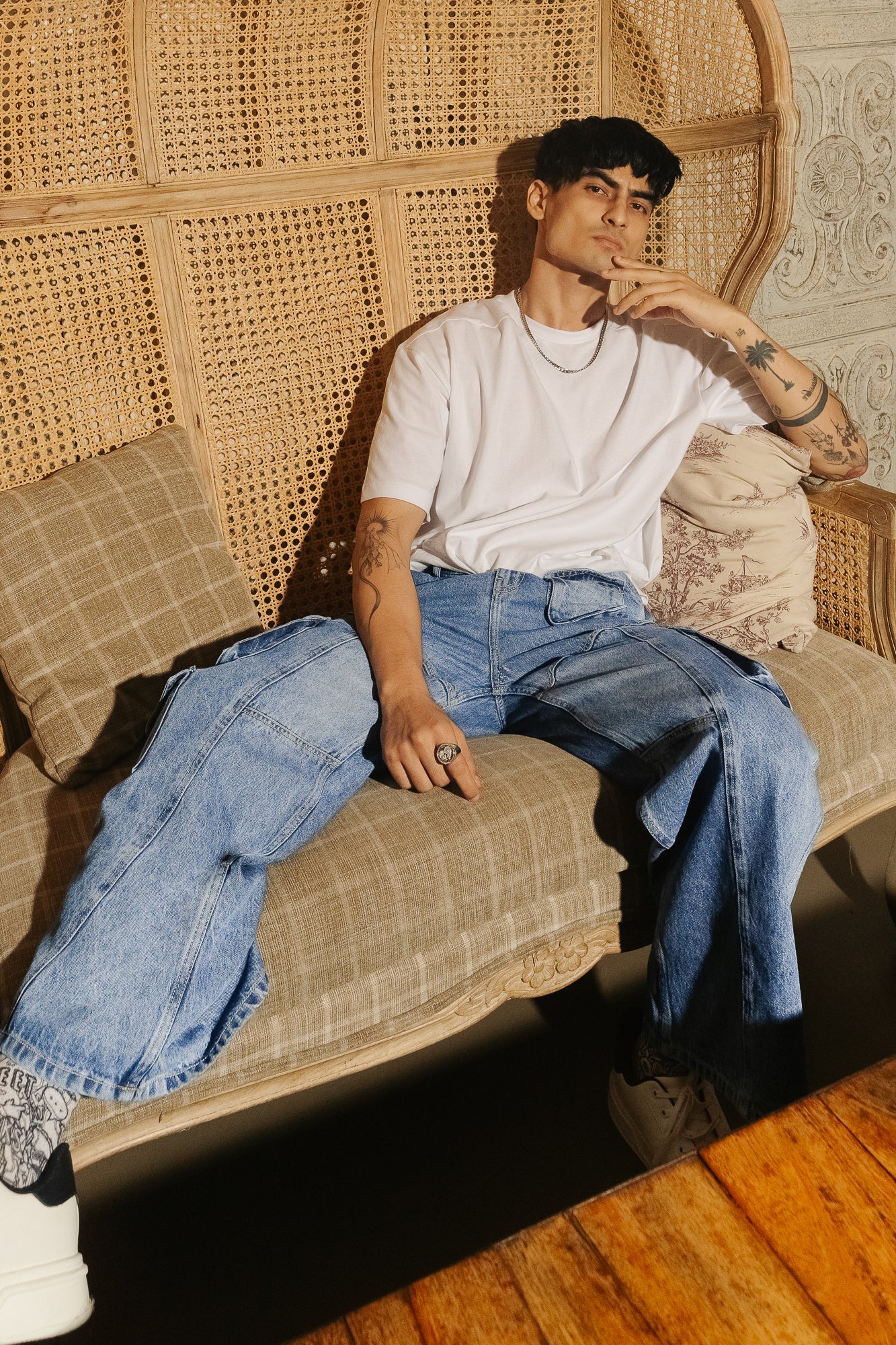 Blue Patch & Seam Men's Wide Cargo Jeans