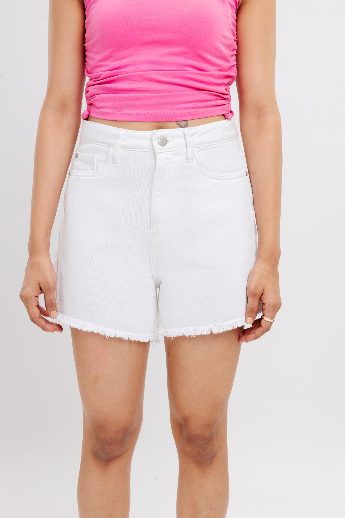 White Frayed Hem Women's Shorts