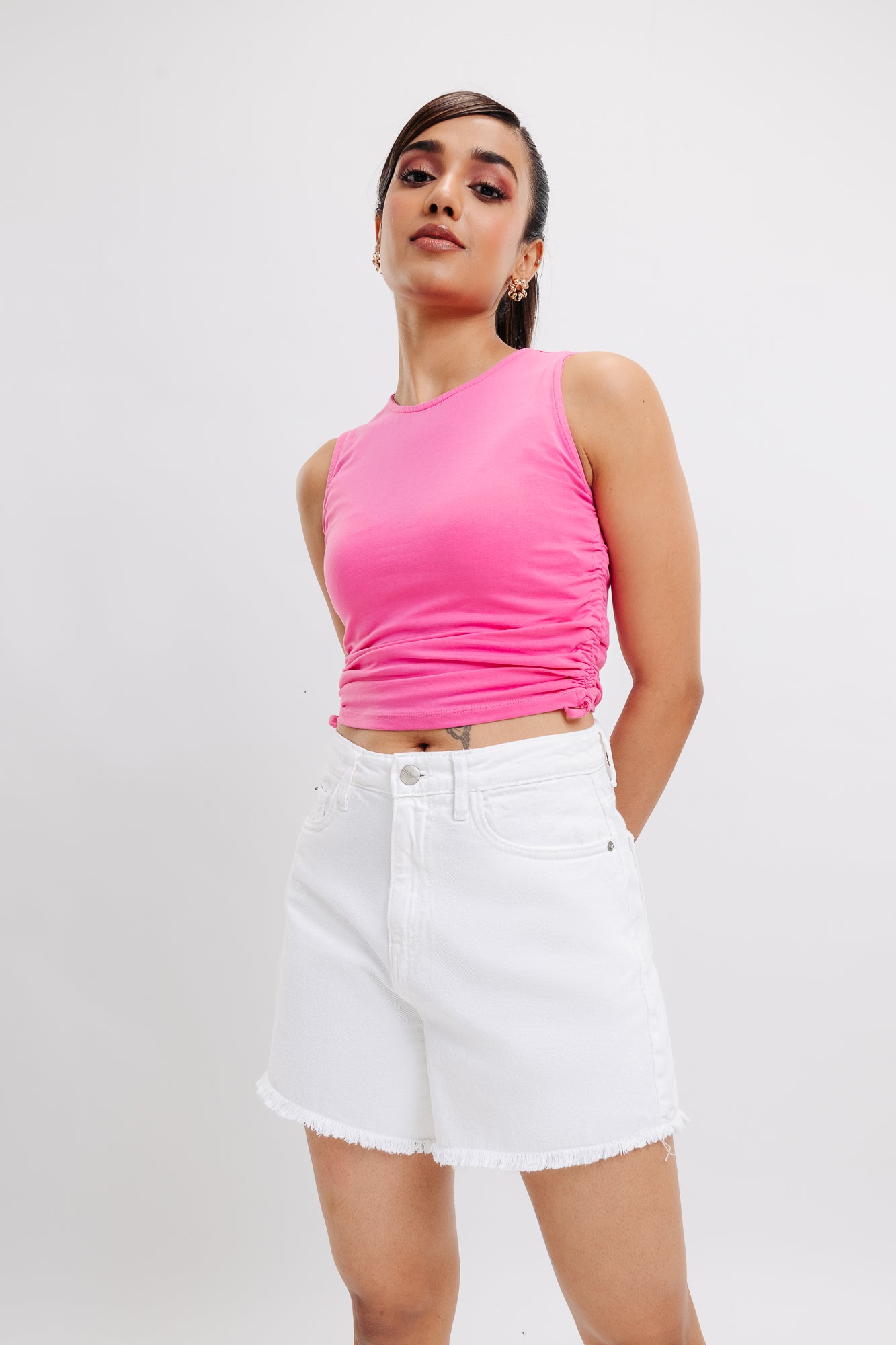 White Frayed Hem Women's Shorts