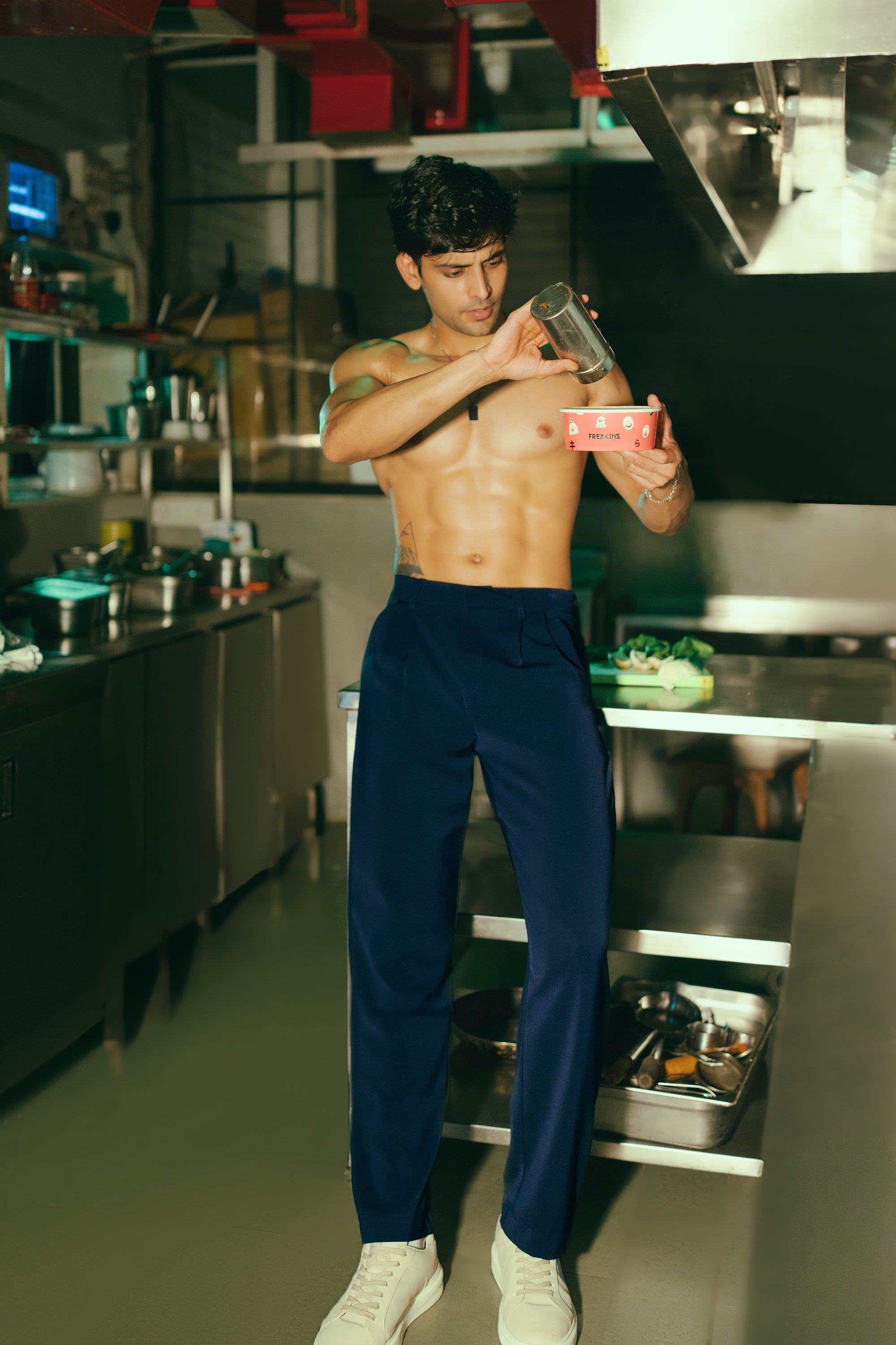 Space Blue Pleated Men's Straight Korean Pants