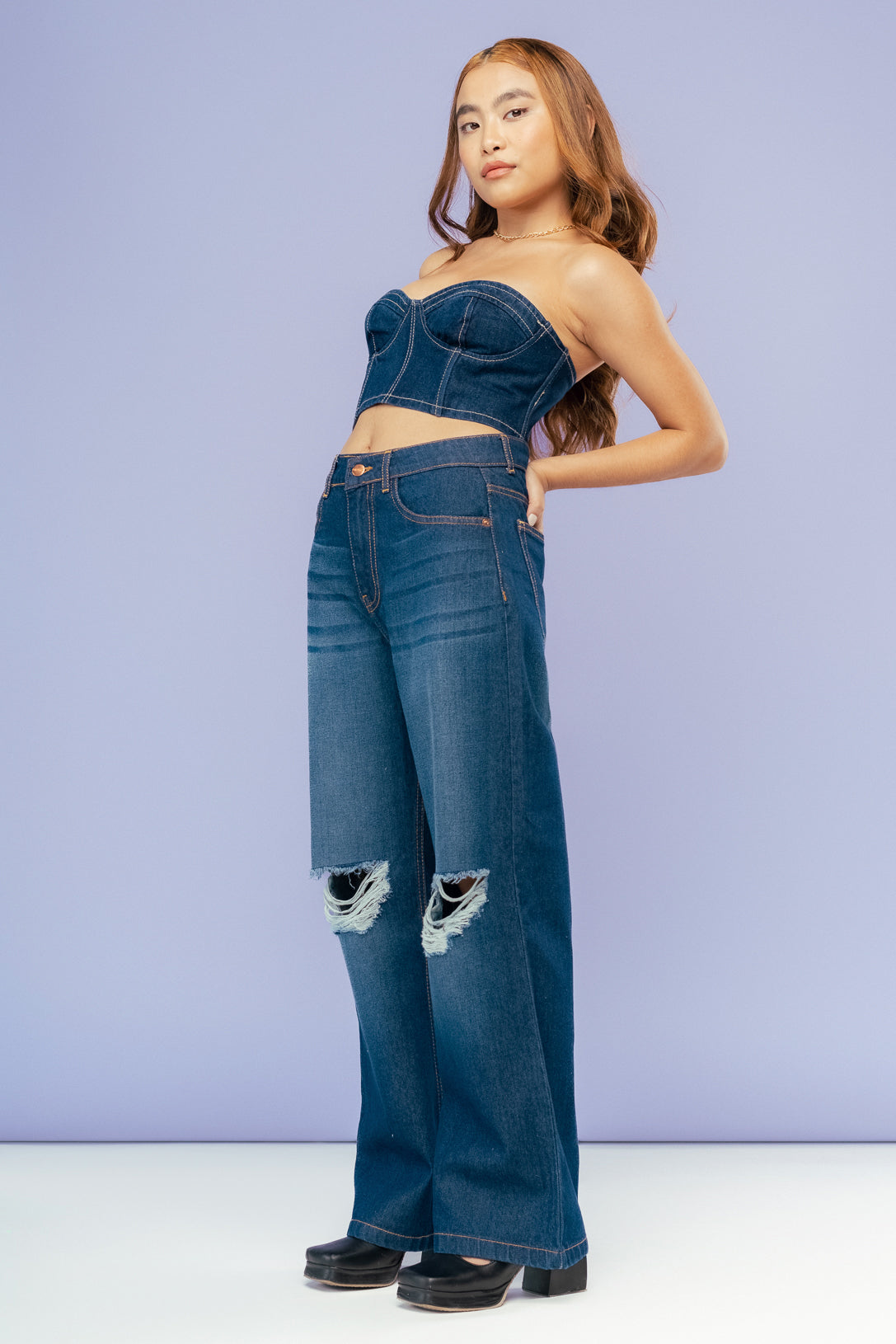 Midnight Blue Distress Women's Wide Jeans