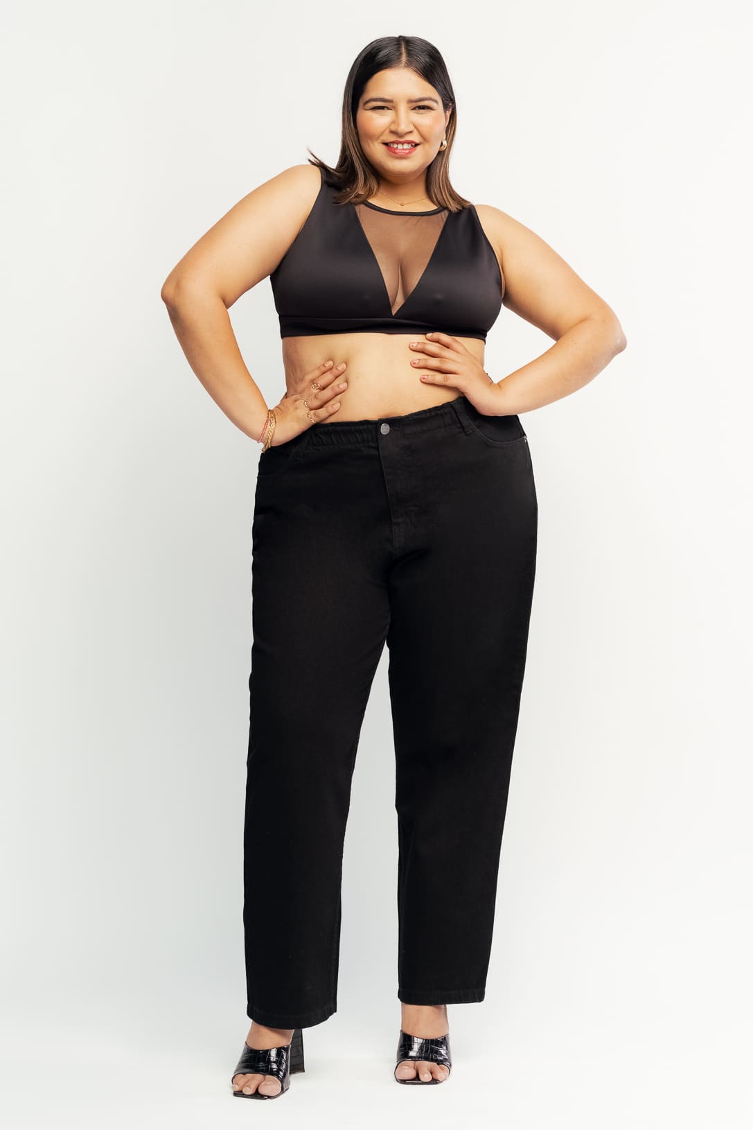 Curve Black Elasticated Waistband Mom Jeans