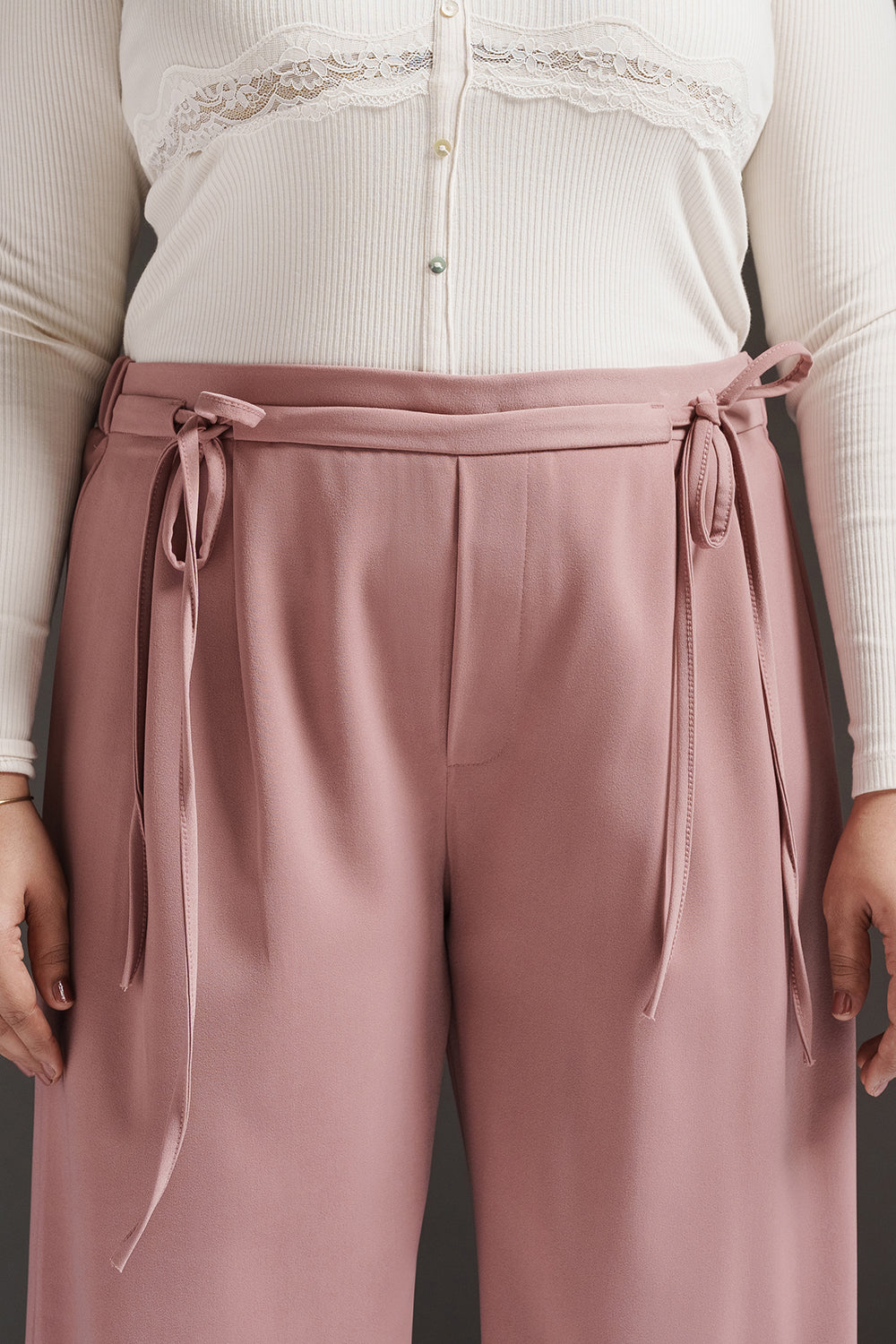 Curve Pink Mousse Tie-Up Korean Pants