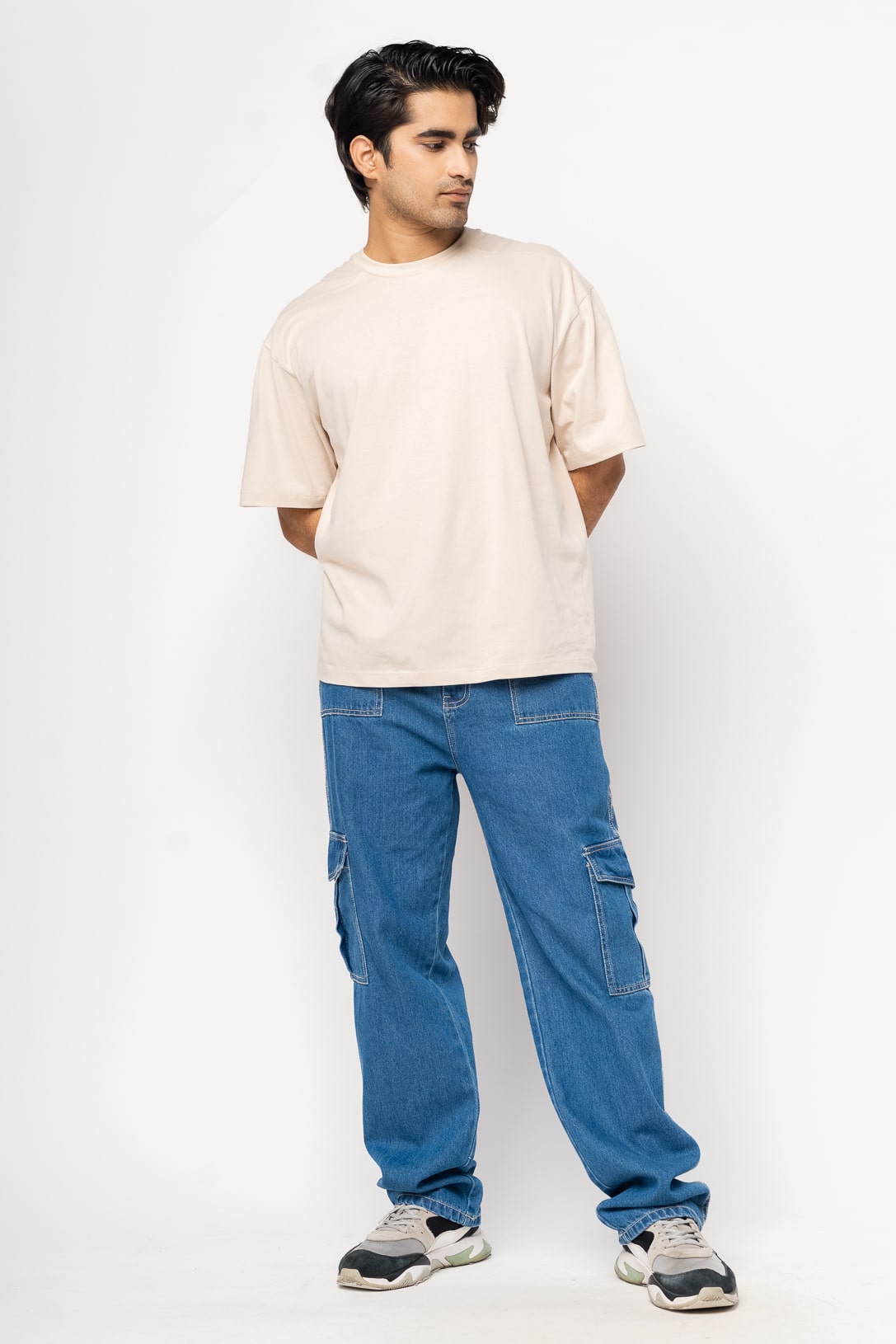 Blue Men's Baggy Straight Cargo Jeans
