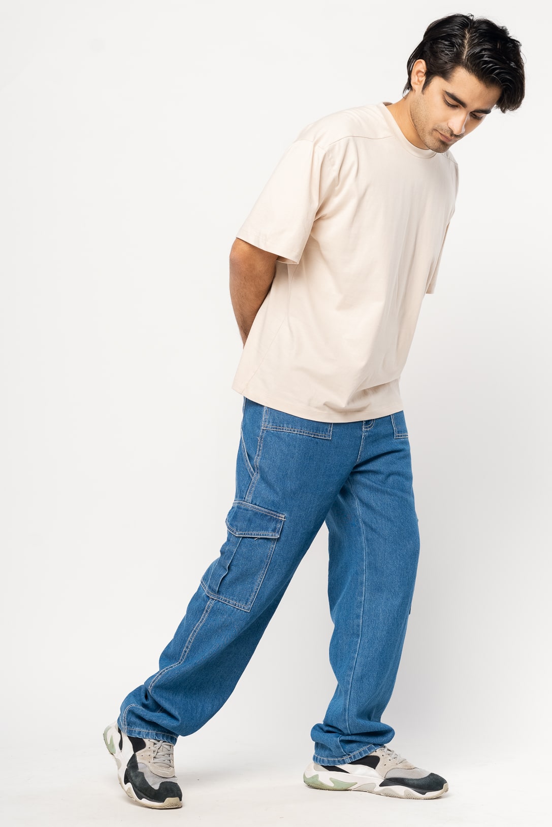 Blue Men's Baggy Straight Cargo Jeans