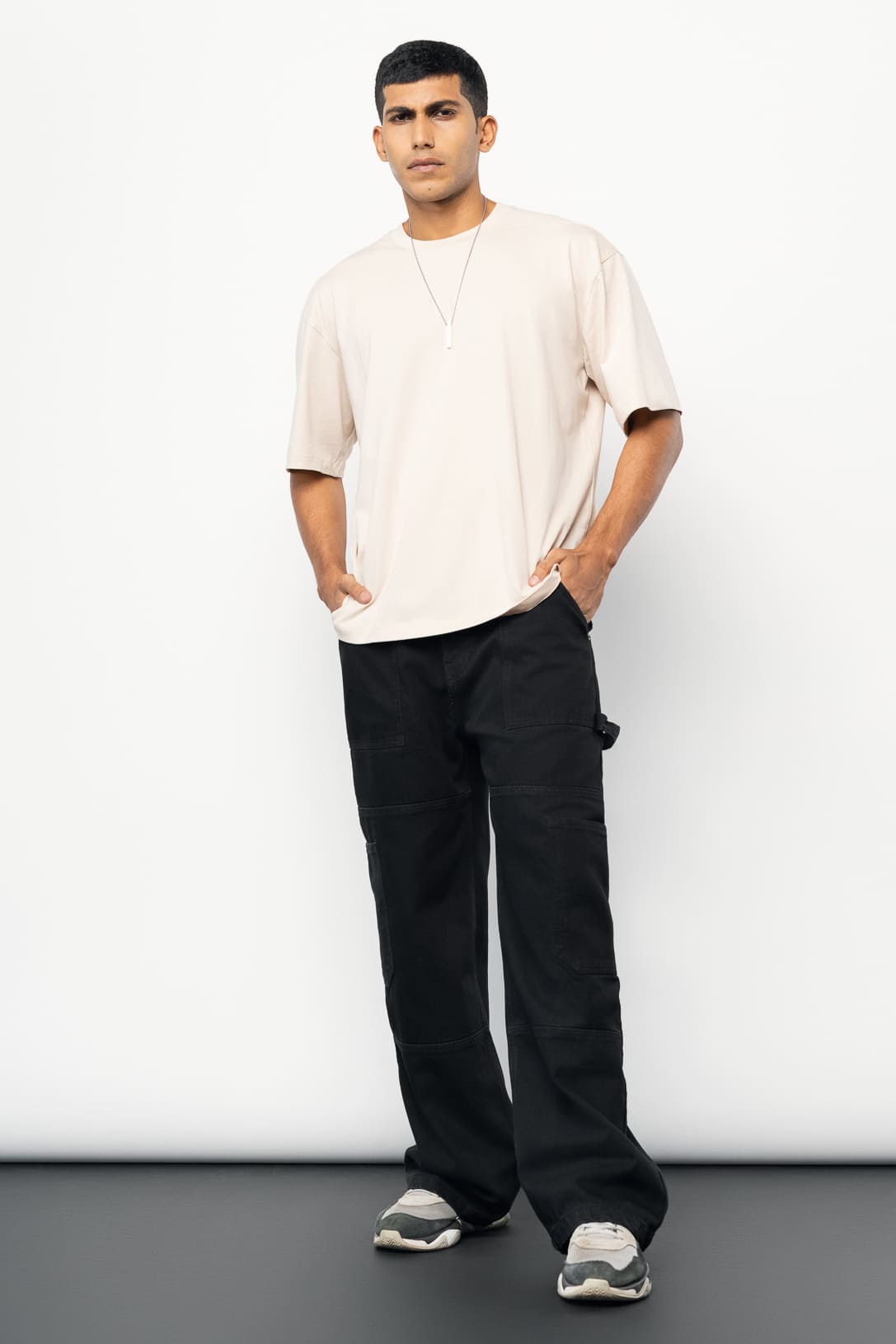 Black Patch & Pocket Cargo Men's Straight Jeans