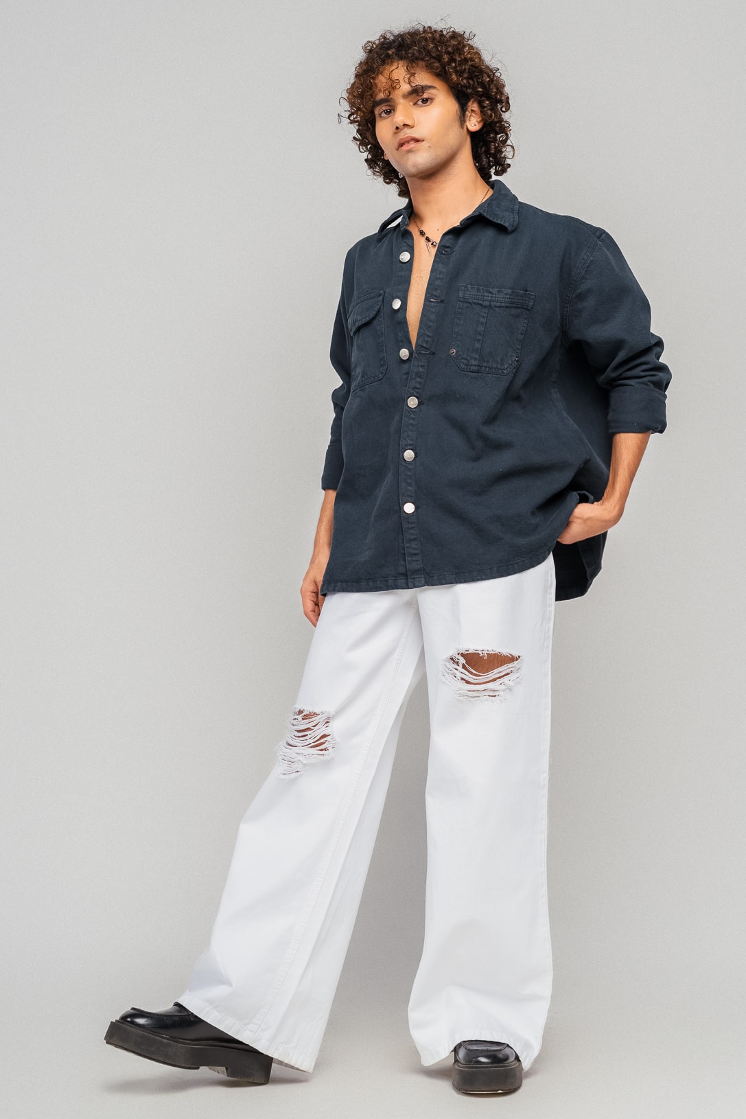 White Distressed Men's Wide Jeans