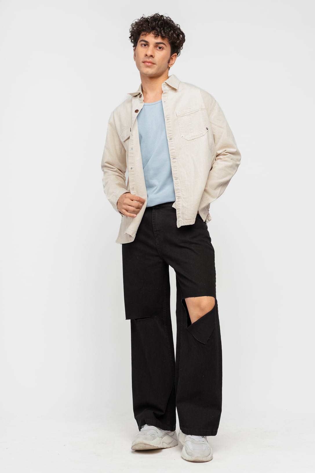 Black Box Slit Men's Wide Jeans