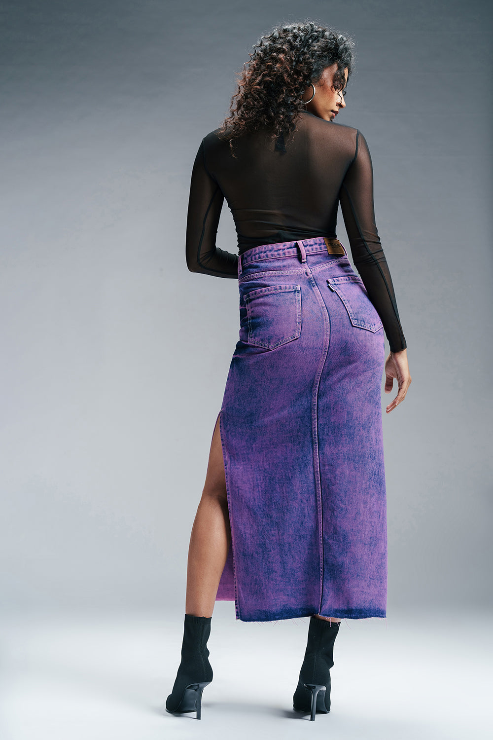 Purple Strike Denim Side Slit Maxi Skirt