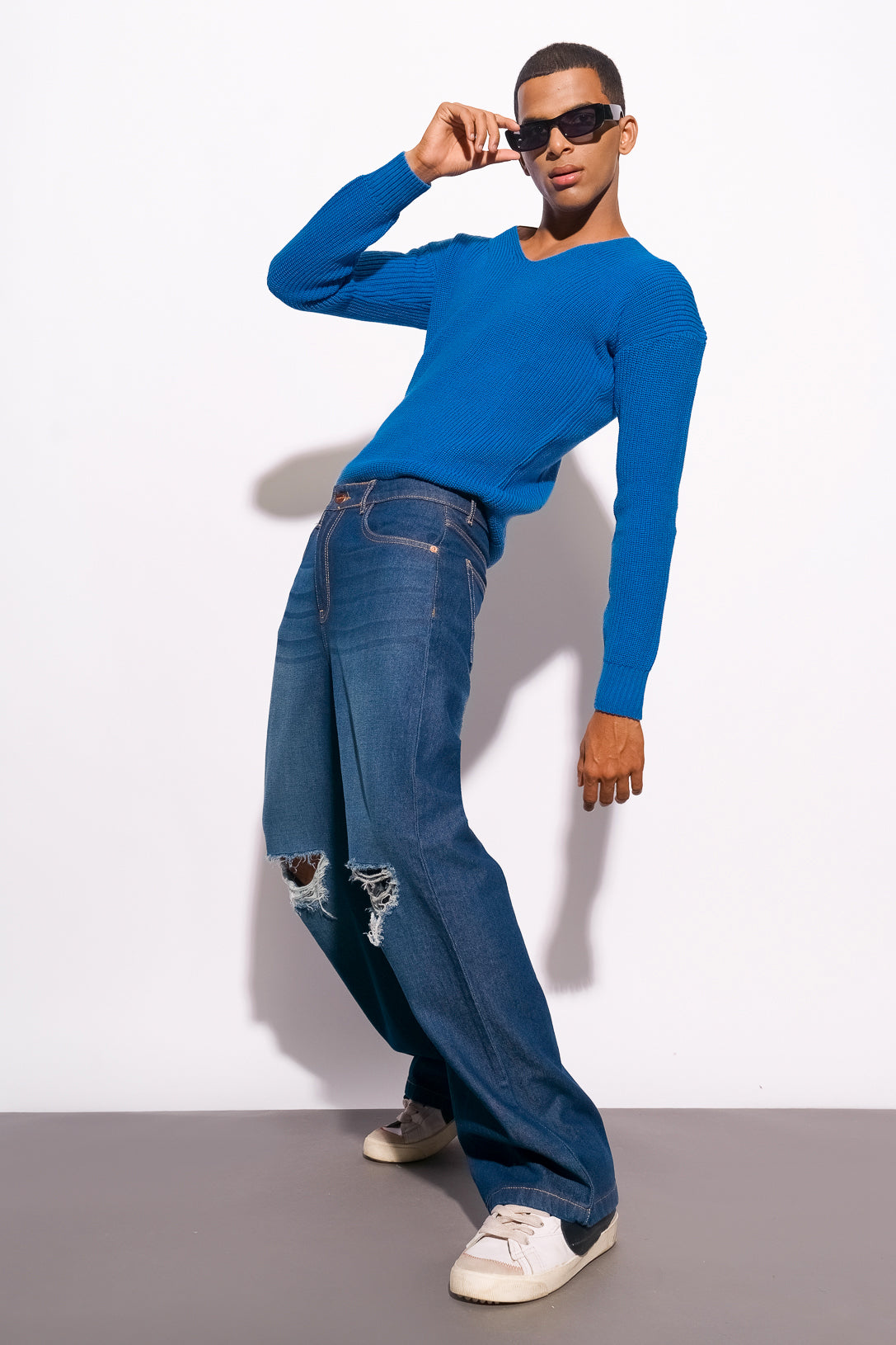 Midnight Blue Distress Men's Wide Jeans