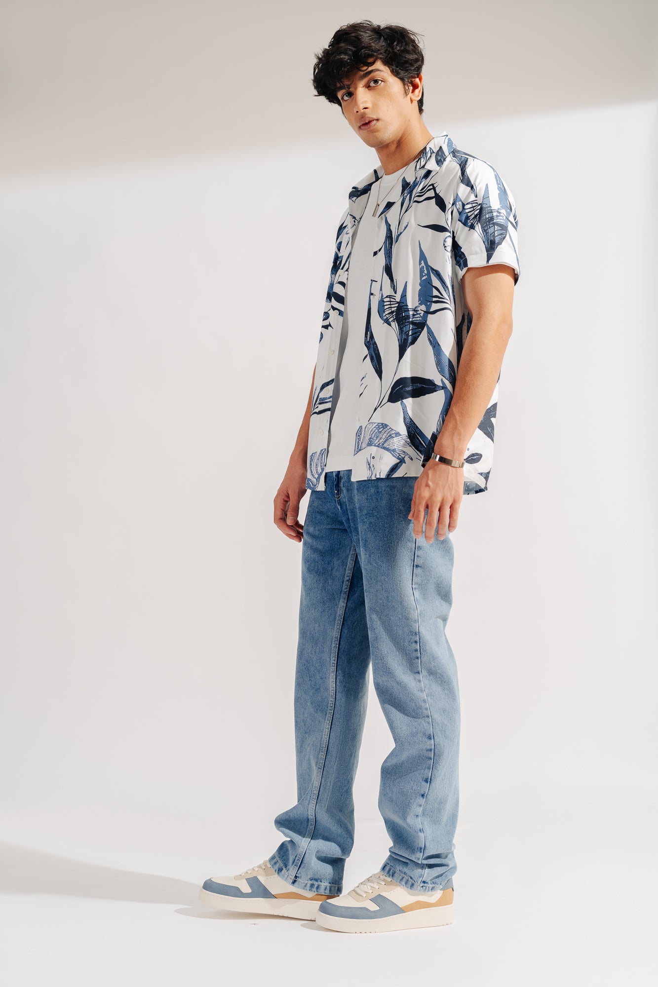 Light Blue Fish Cut Men's Regular Straight Jeans