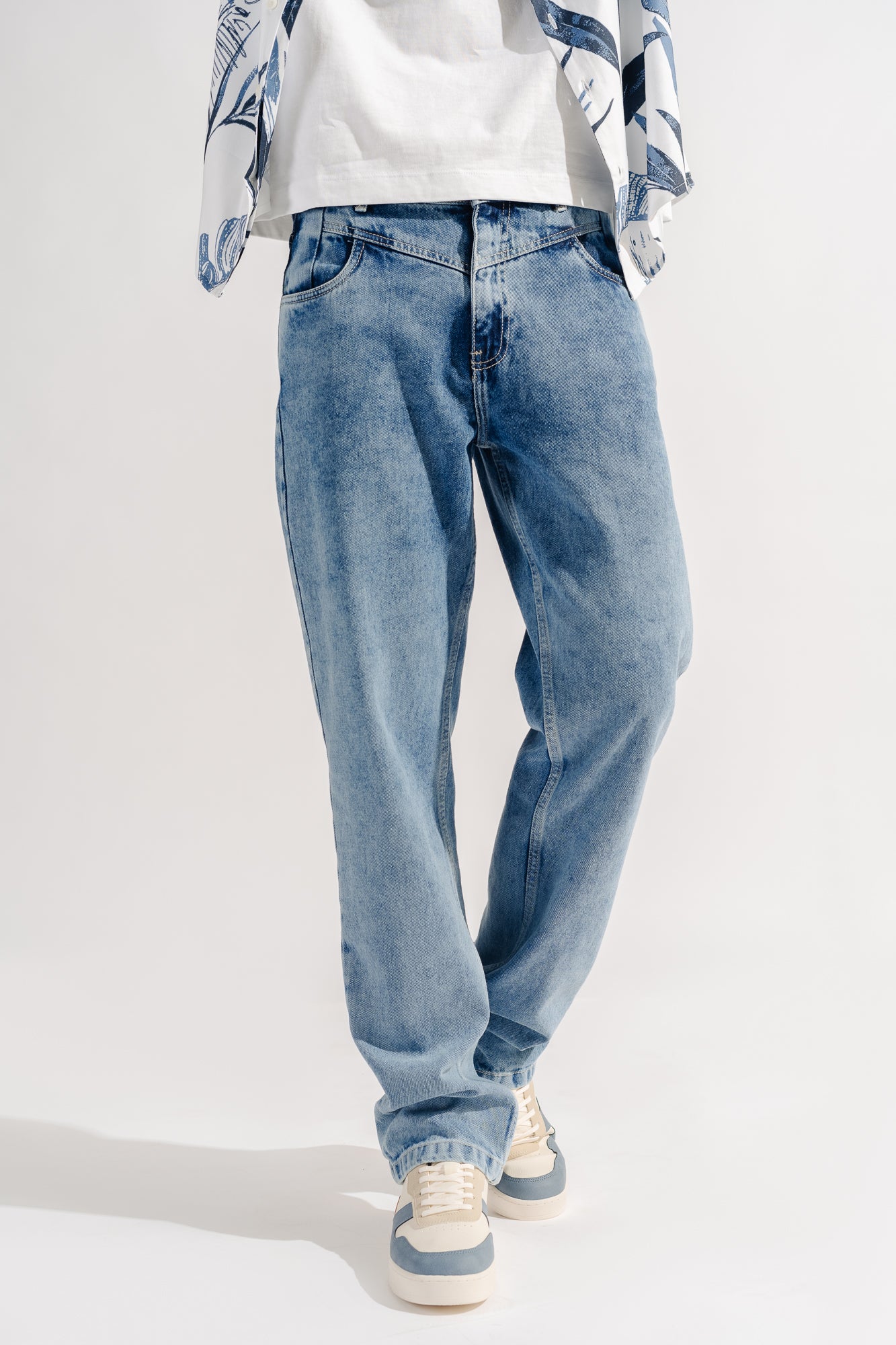 Light Blue Fish Cut Men's Regular Straight Jeans