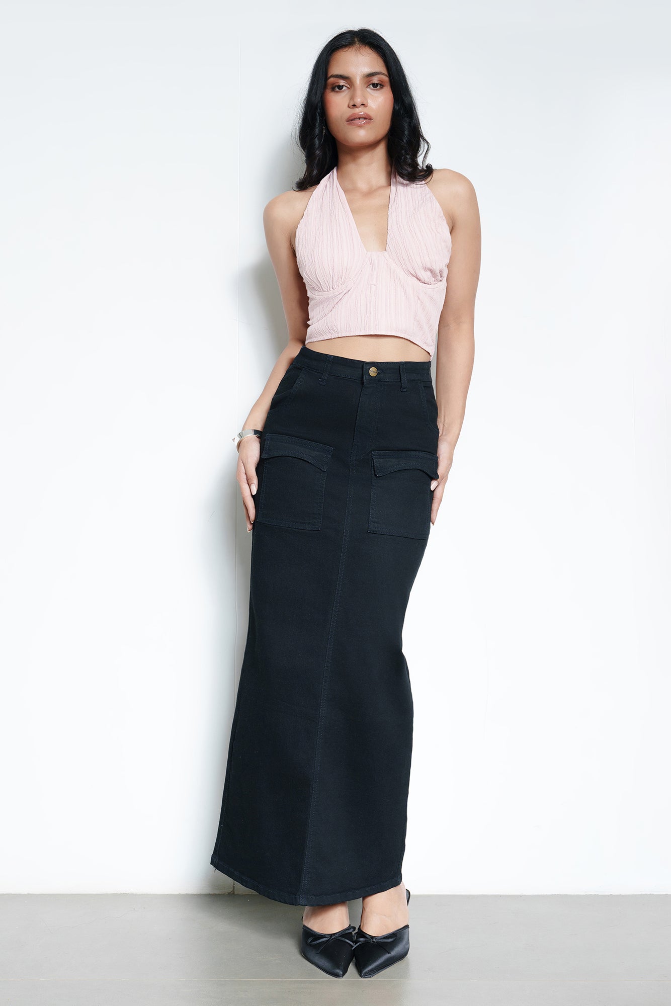 Jet Black Women's Cargo Denim Skirt