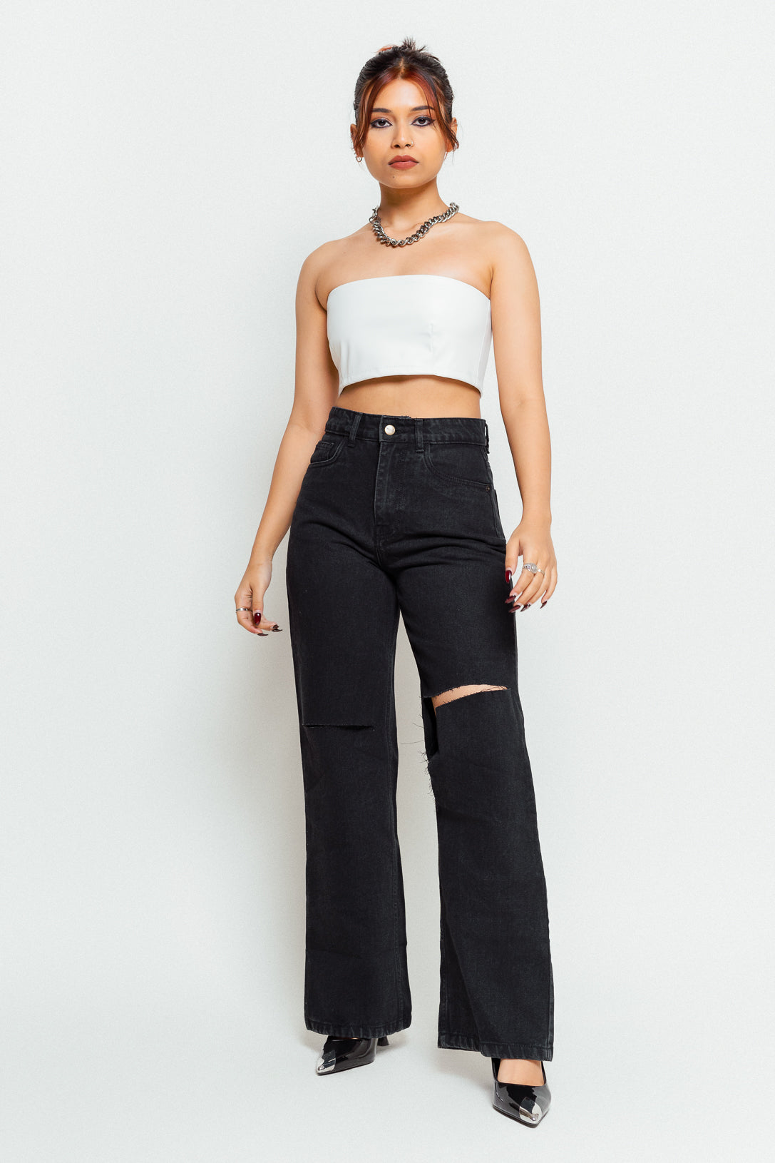 Black Box Slit Women's Wide Leg Jeans