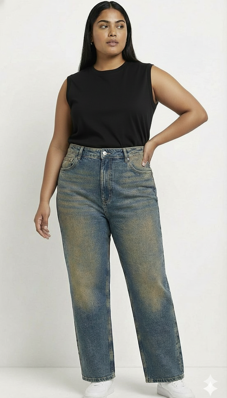 Curve Weathered Cobalt Straight Leg Jeans
