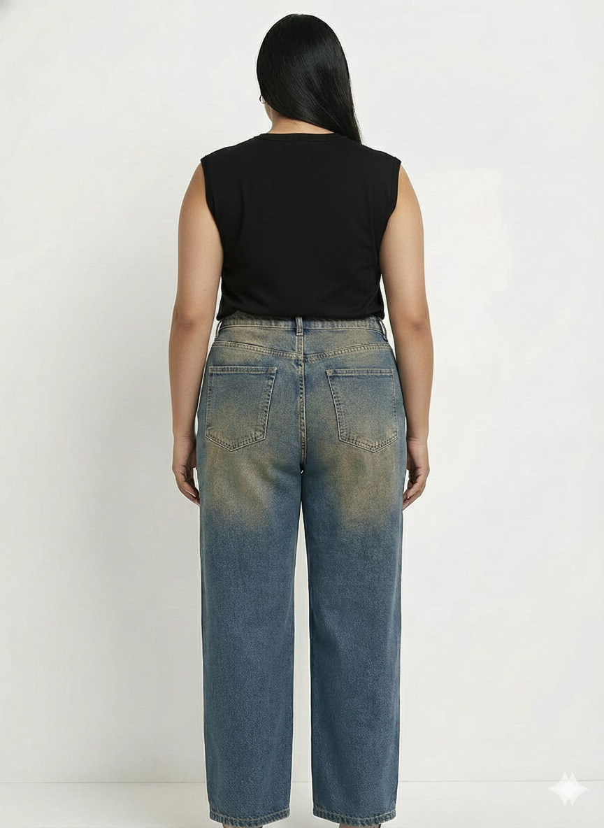 Curve Weathered Cobalt Straight Leg Jeans